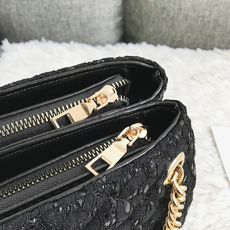 Women's Lace Shoulder Bag, Diamond Pattern Chain Handbag
