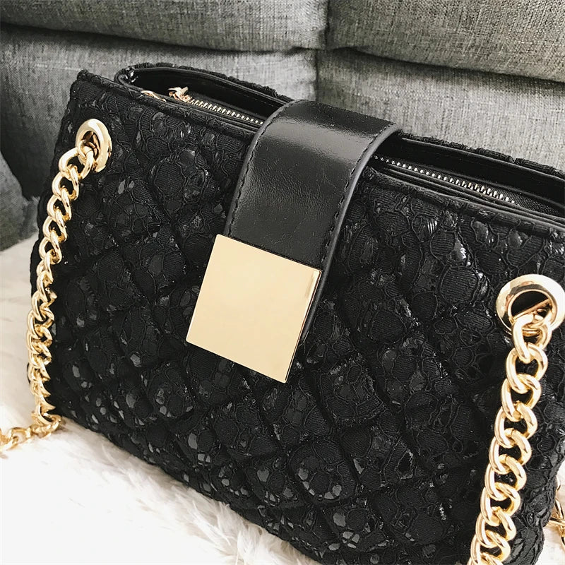 Women's Lace Shoulder Bag, Diamond Pattern Chain Handbag