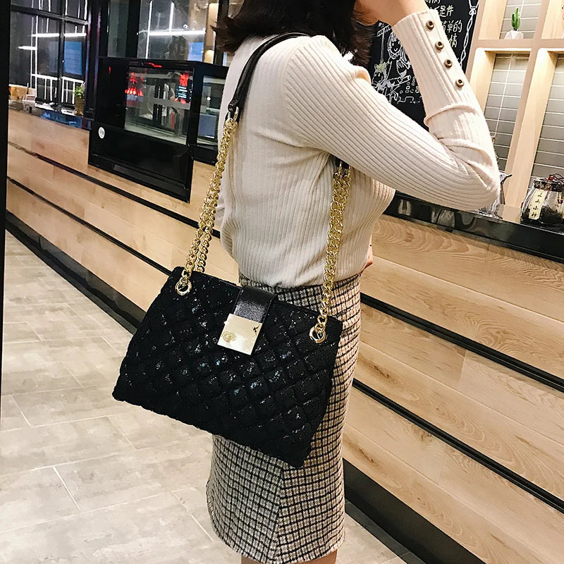 Women's Lace Shoulder Bag, Diamond Pattern Chain Handbag