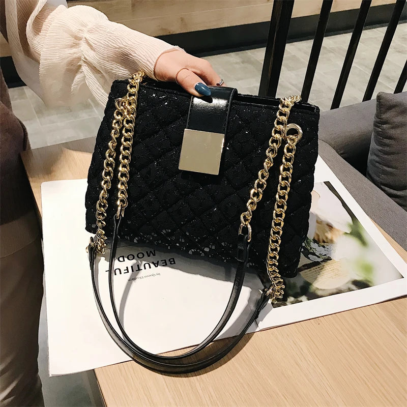Women's Lace Shoulder Bag, Diamond Pattern Chain Handbag