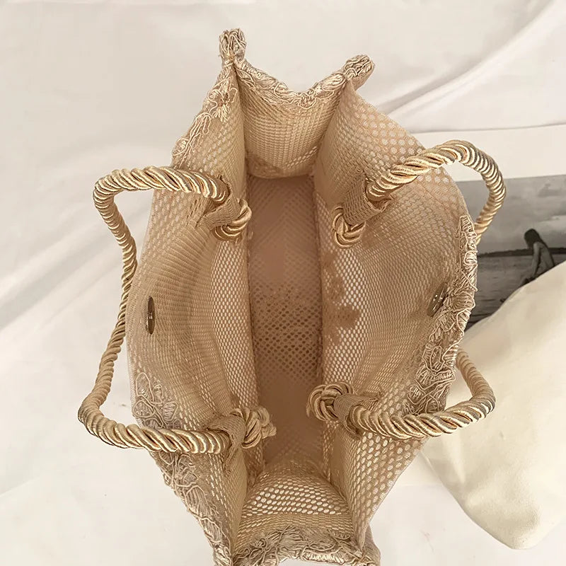 Embroidered Hollow Out Lace Tote Bag Women Shoulder Bag