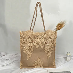 Embroidered Hollow Out Lace Tote Bag Women Shoulder Bag