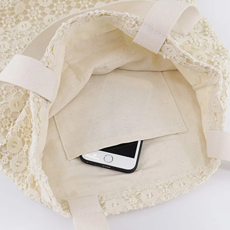 Hollow Lace Tote Bag Women Shoulder Handbag Large Capacity