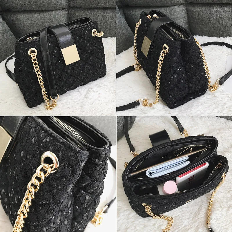 Diamond Pattern Chain Shoulder Bag for Women