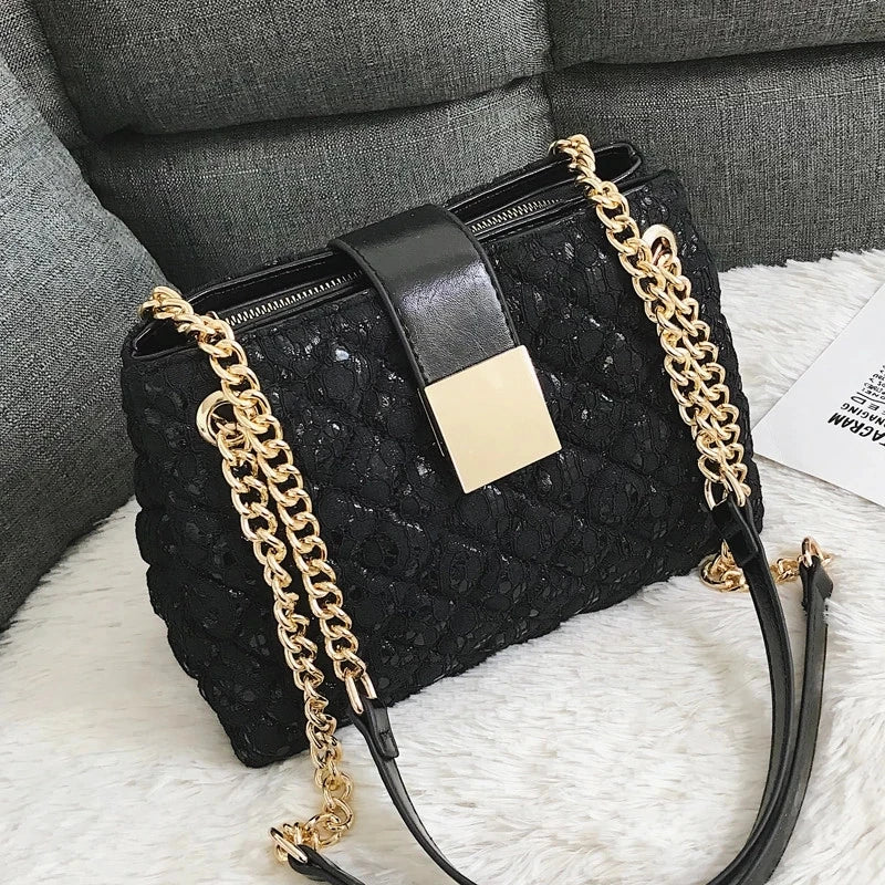 Lace Women's Handbag Diamond Pattern Chain Shoulder Bag for Women's Totes