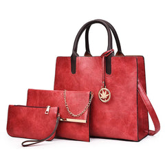 Women's Retro PU Leather Tote Shoulder Bag 3 Pcs Set Handbags