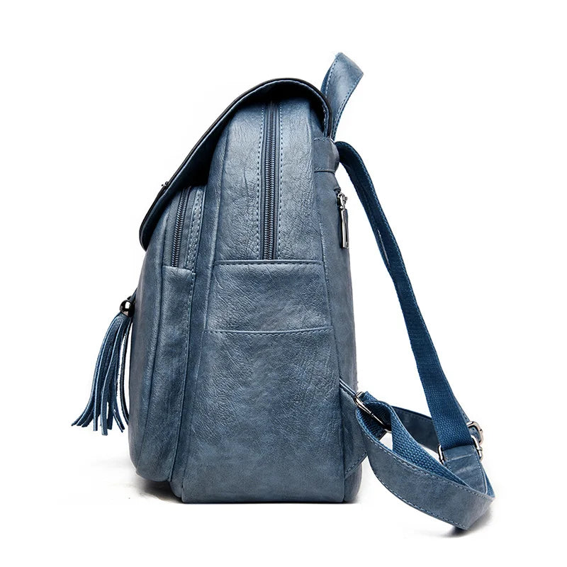 Leather Women Backpack Tassel School Bags Teenage Girls Sac A Dos