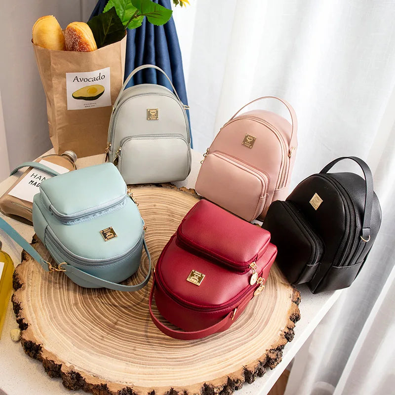 Ladies Backpack PU Pikawai Backpack Small School Bag Girls Pure mochila
