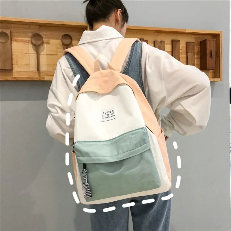 Ladies Contrast Preppy Style Backpack for Teenage Girl