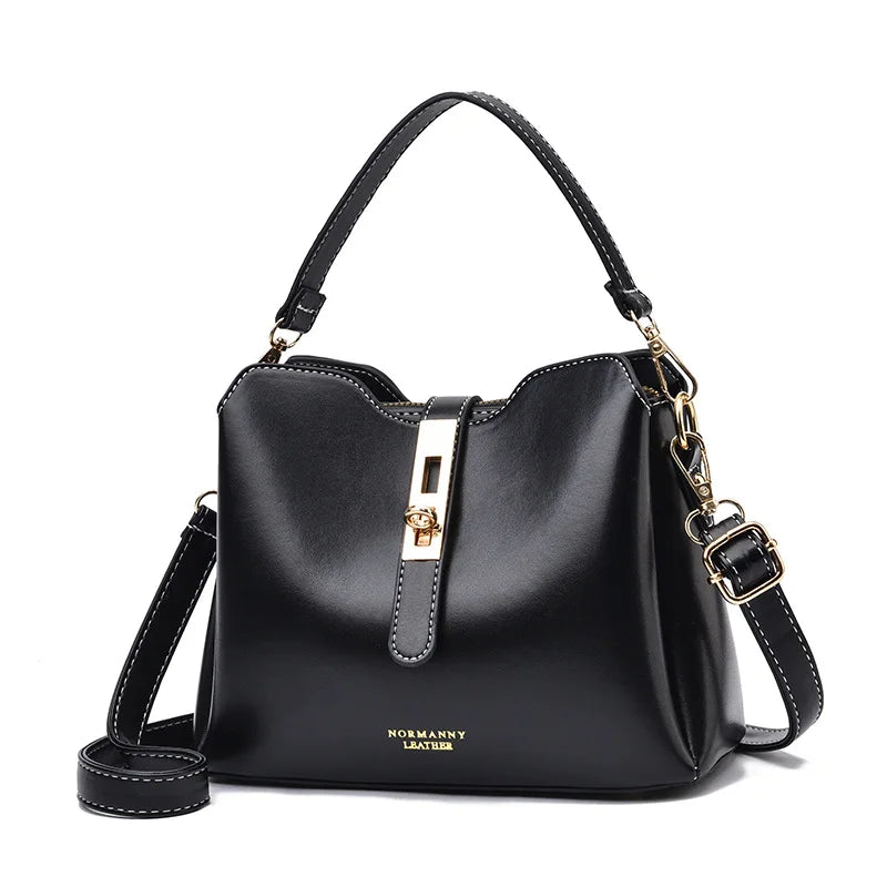 Spring Soft Leather Bucket Bag Lock Single Shoulder Messenger Bag