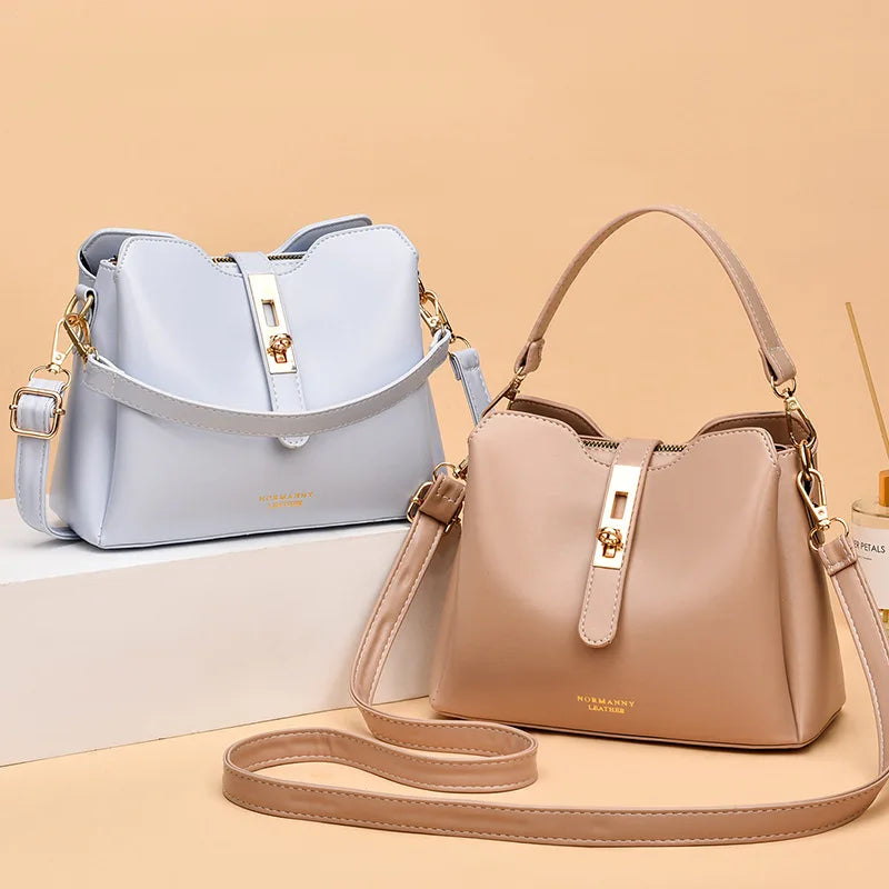 Spring Soft Leather Bucket Bag Lock Single Shoulder Messenger Bag