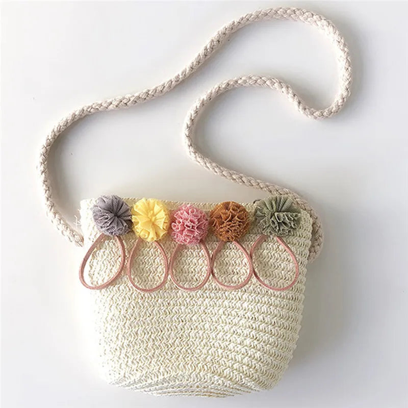 Sweet Straw Woven Floral Patchwork Messenger Bag