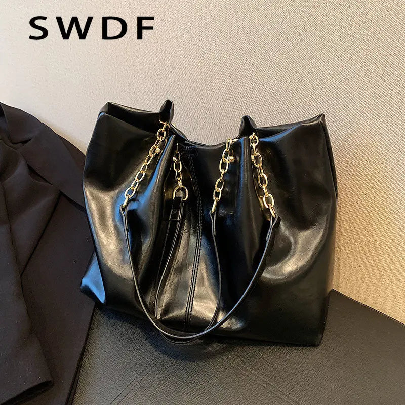 Large Soft Leather Shoulder Bag for Women
