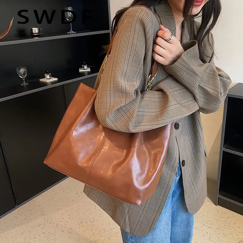 Large Soft Leather Shoulder Bag for Women