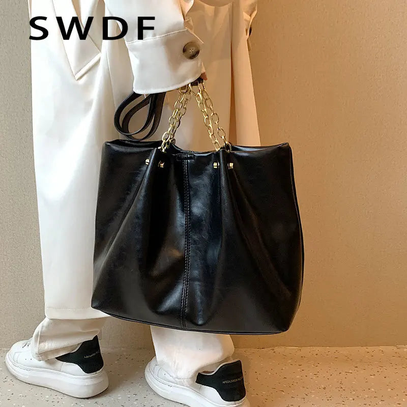 Large Soft Leather Shoulder Bag for Women