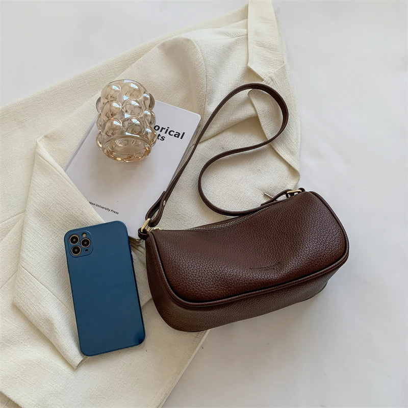 Women's Leather Shoulder Bag Autumn/Winter Solid Color Pillow Bag