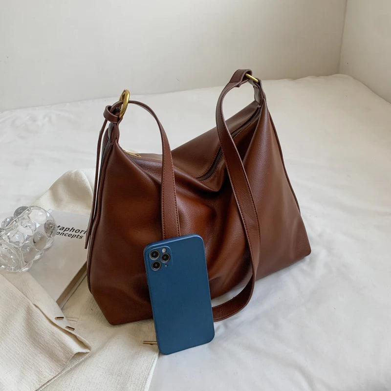 Retro Large Tote Bag, Shoulder Crossbody Zipper Bag