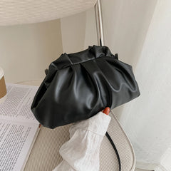Pleated Hobos Single Shoulder Bag Soft PU Clip Purse Solid Handbag