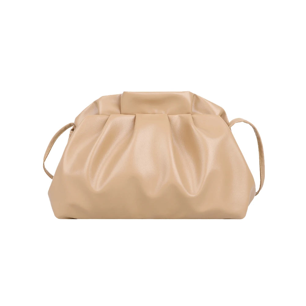 Women's Pleated Hobo Shoulder Bag Soft PU Handbag Solid Crossbody Bag