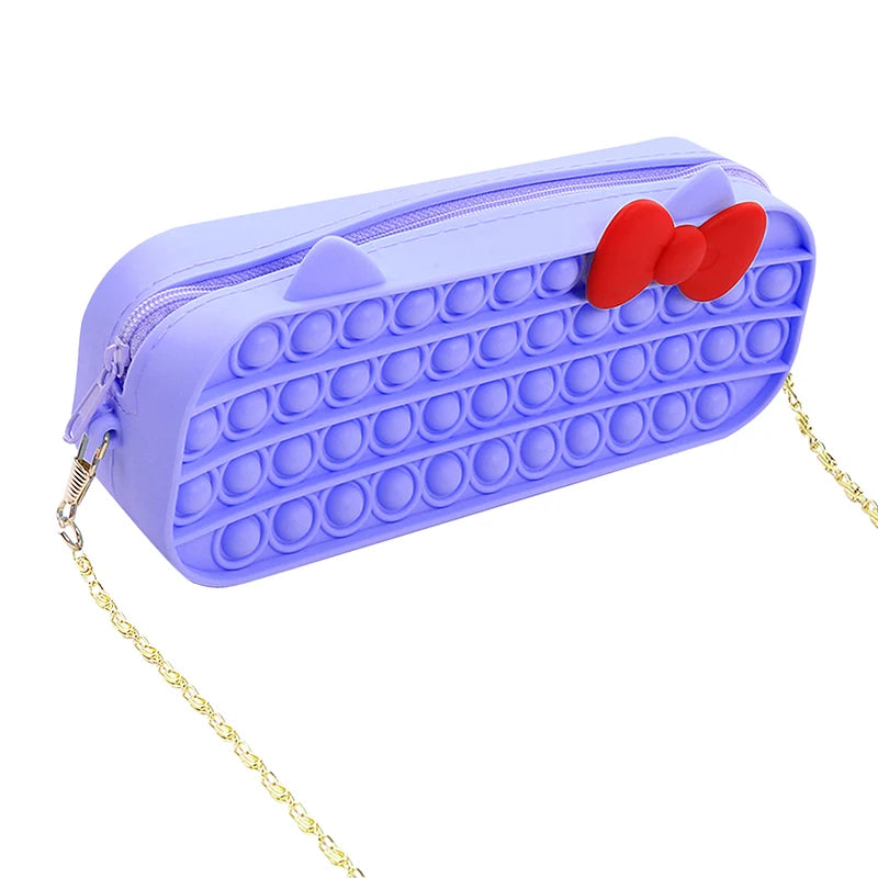 Ladies Decompression Shoulder Bag, Cartoon Bow Colorful/Solid Chain Bag