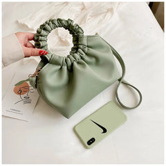 Solid Handbag Pleated Round Handle Shoulder Bag