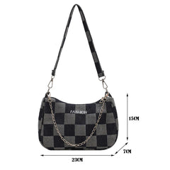 Denim Plaid Pattern Shoulder Bag Chain Handbag Women Girls Shopping
