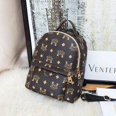 Printed Waterproof Zipper Leather Backpack Student Messenger School Bag
