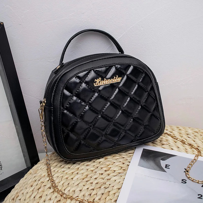 Ladies Rhombus Zipper Messenger Bag with Shoulder Strap