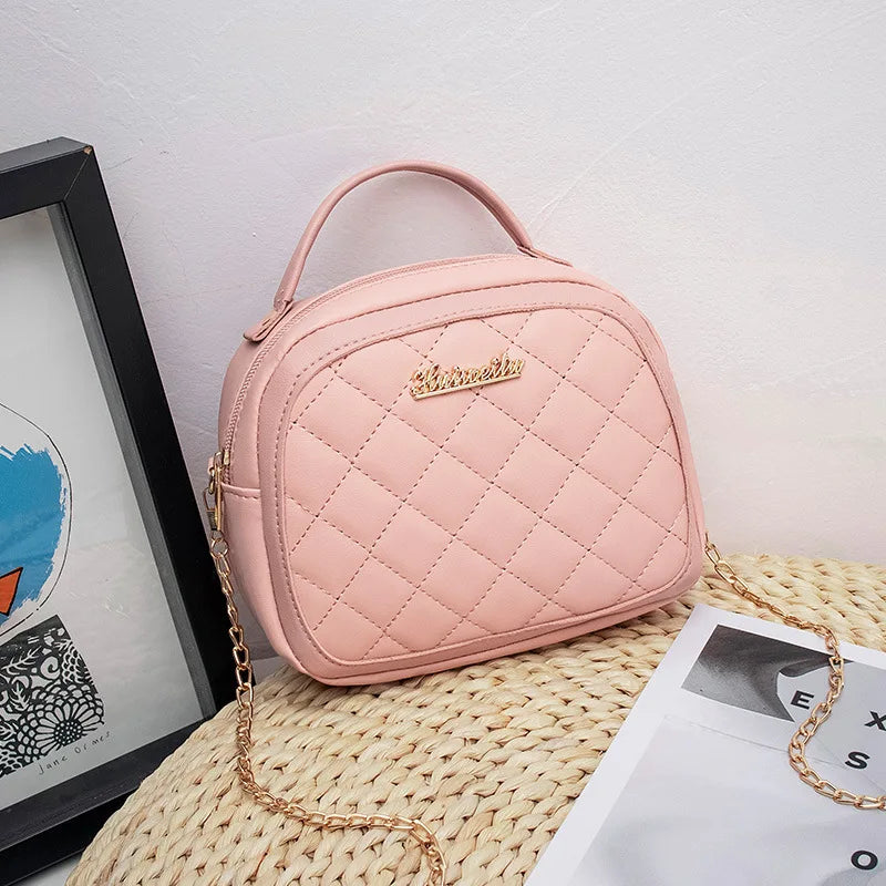 Ladies Rhombus Zipper Messenger Bag with Shoulder Strap