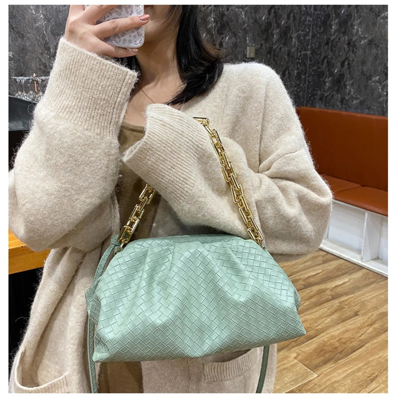 Ladies Thick Chain Messenger Handbag Casual Shoulder Bag