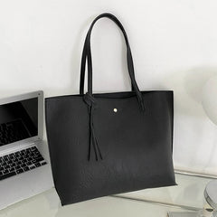 Fringed Leather Shoulder Bag Solid Color Large Capacity Crossbody Handbag