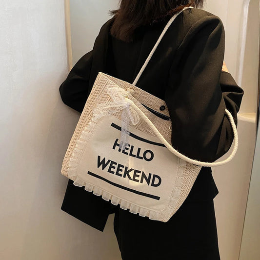 Summer Straw Crossbody Bag Women Beach Holiday Woven Shoulder Handbag