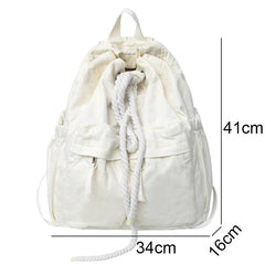 Vintage Canvas Drawstring Backpack Brown Laptop College Bag