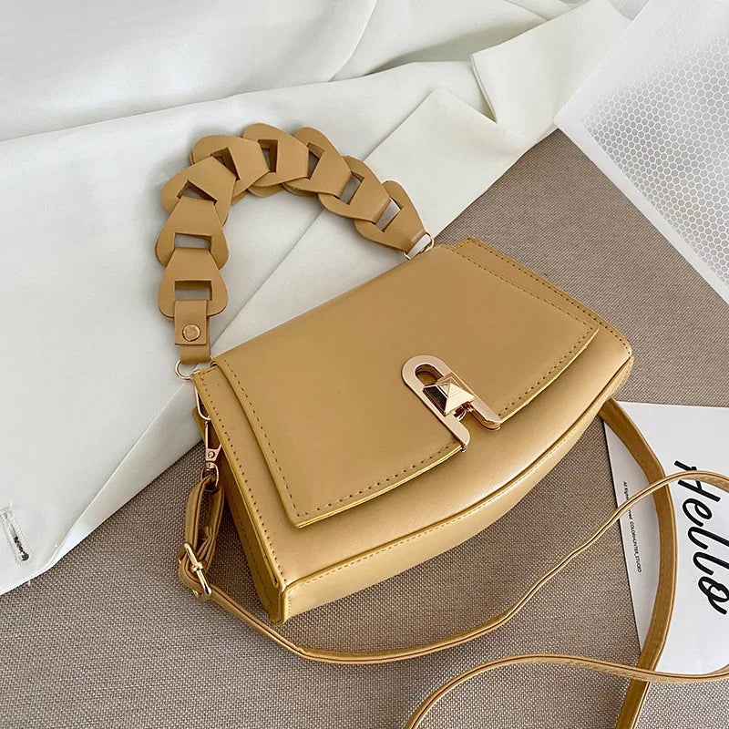 Retro Woven Lock Buckle Shoulder Handbag with Detachable Strap