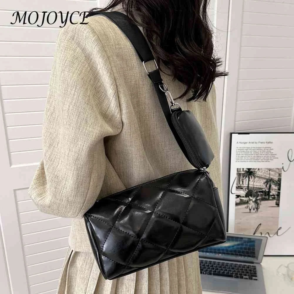 Women's Shoulder Bag with Small Purse, Diamond Lattice Design