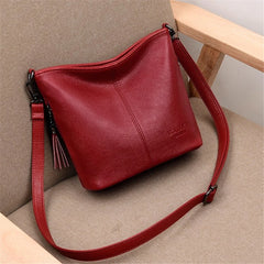 Women Crossbody Bag Leather Tassels Shoulder Bucket Purse