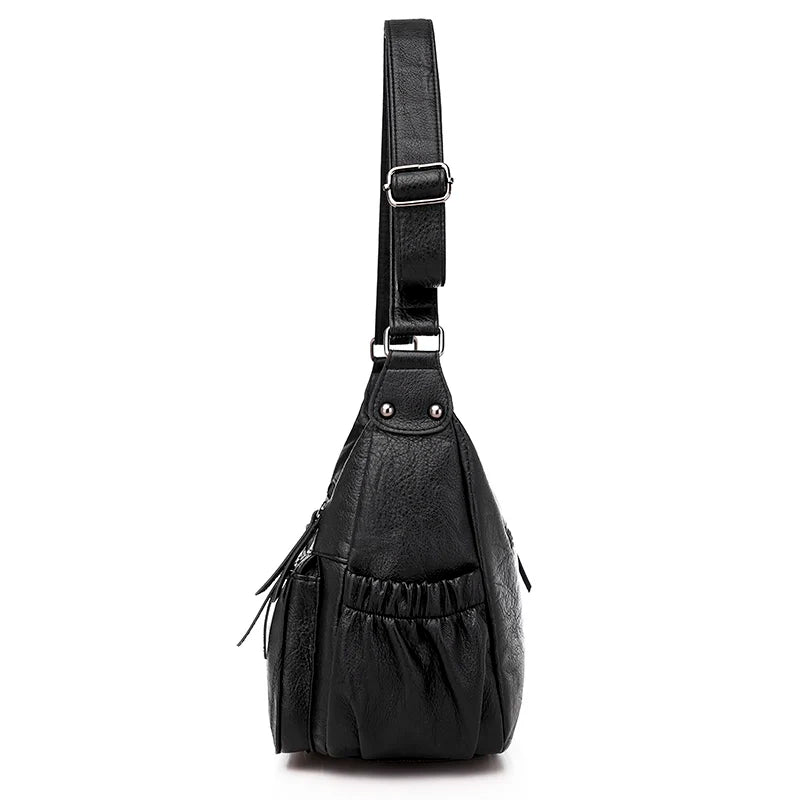 Women's Multilayer Zipper Crossbody Bag Soft Leather Shoulder Handbag
