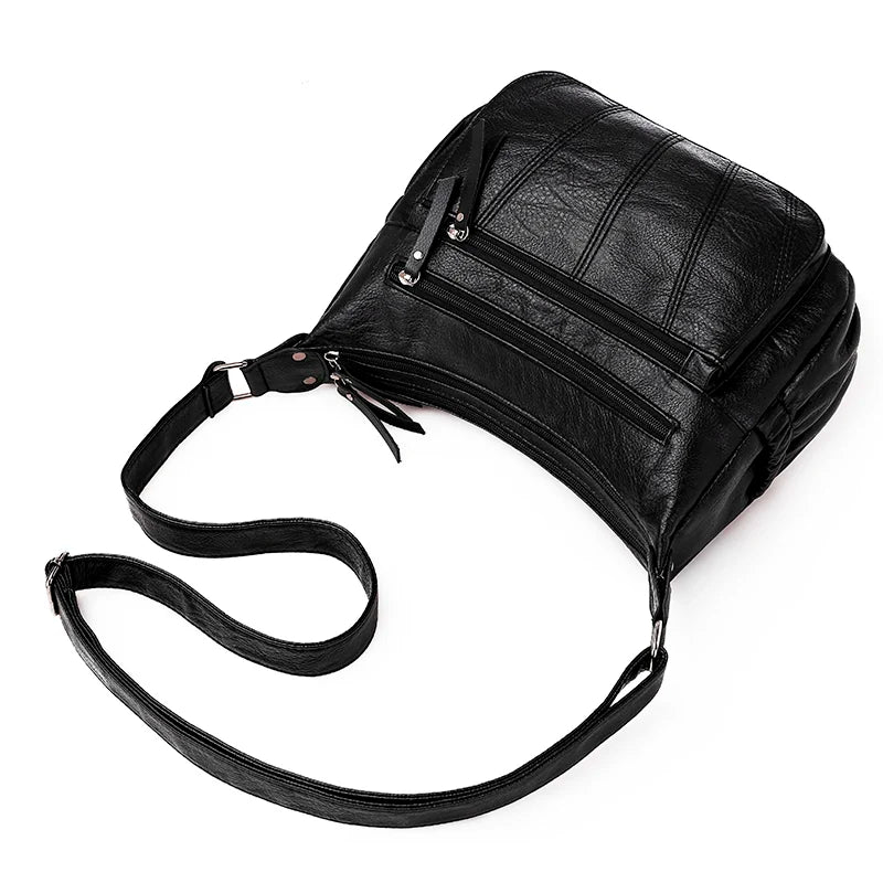 Women's Multilayer Zipper Crossbody Bag Soft Leather Shoulder Handbag