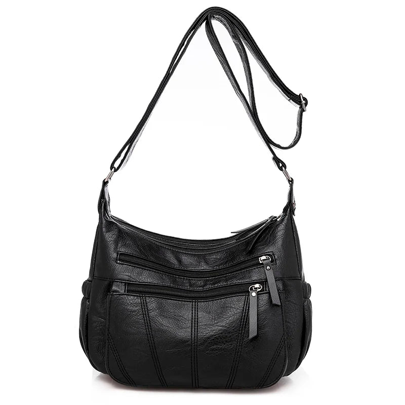 Women's Multilayer Zipper Crossbody Bag Soft Leather Shoulder Handbag