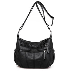 Women's Multilayer Zipper Crossbody Bag Soft Leather Shoulder Handbag