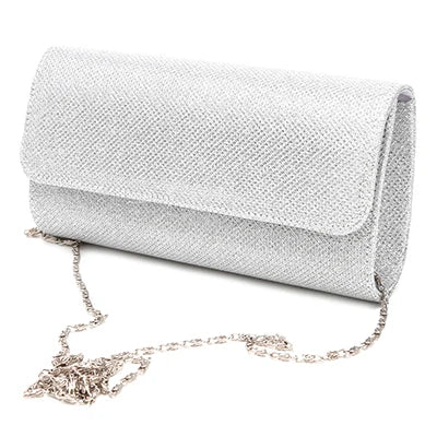 Silver Envelope Evening Party Clutch Crossbody Bag