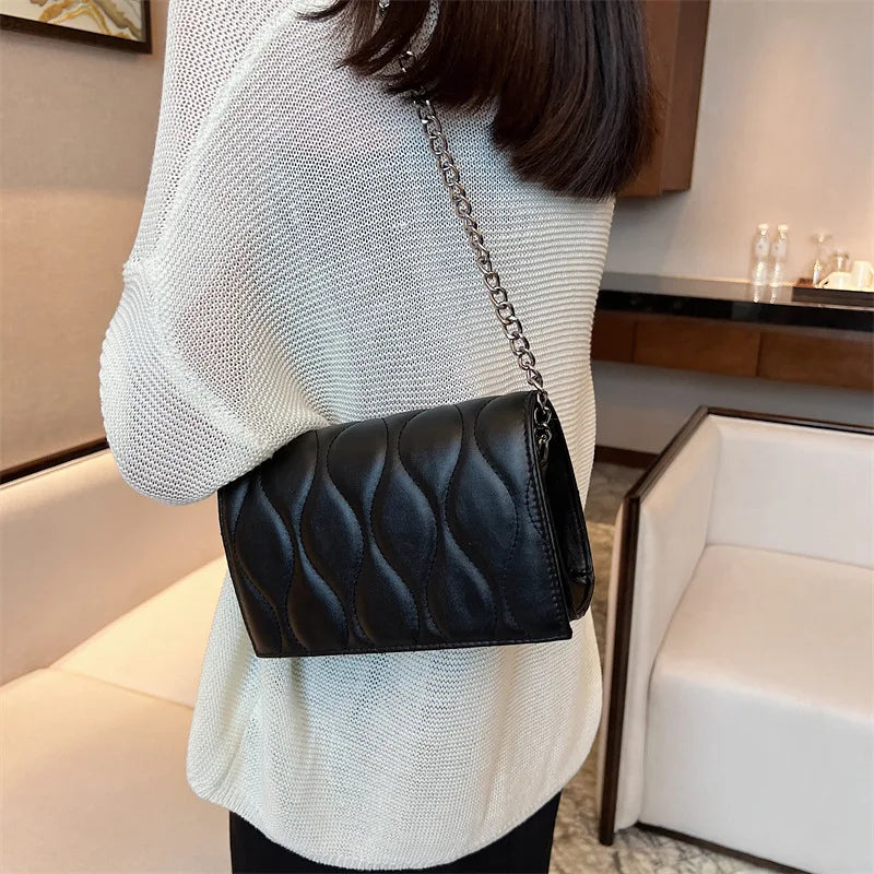 Women's PU Leather Chain Shoulder Bag Solid Messenger Female Bags
