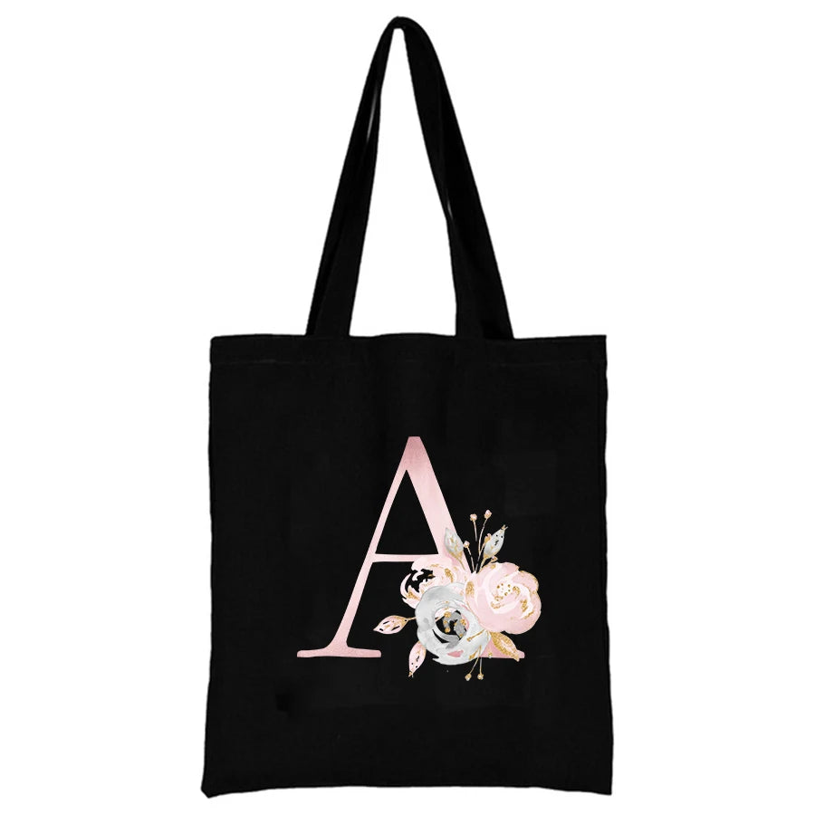 Floral Letters Canvas Tote Bag Eco Reusable Shopper Bags