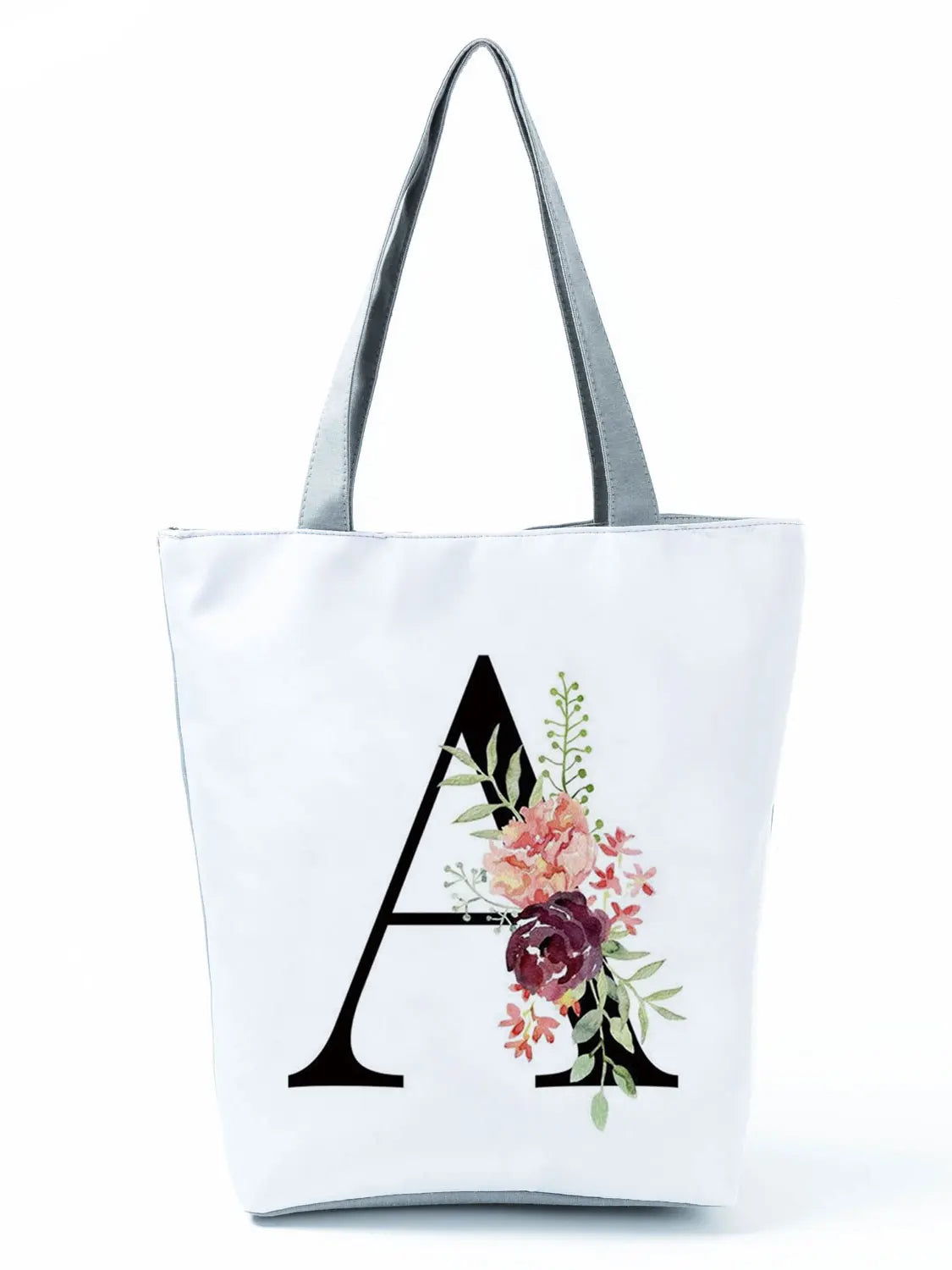 Floral Letters Pattern Tote Bag Eco Reusable Shoulder Bag