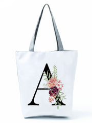 Floral Letters Pattern Tote Bag Eco Reusable Shoulder Bag