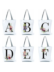 Floral Letters Pattern Tote Bag Eco Reusable Shoulder Bag