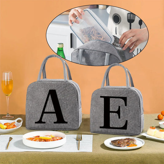 Women's Insulated Thermal Lunch Bag Handbags Canvas Tote - Letter Print