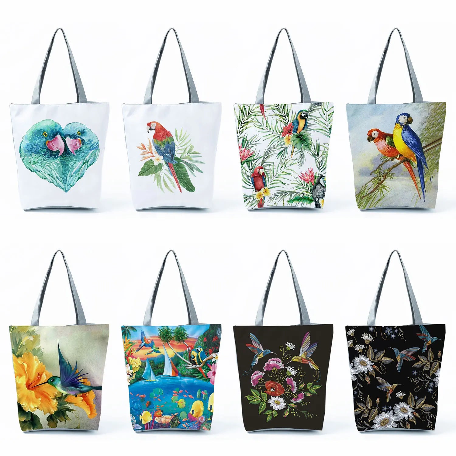 Large Capacity Tote Bag Shoulder Bag Parrot Print Handbag Shopping Bag