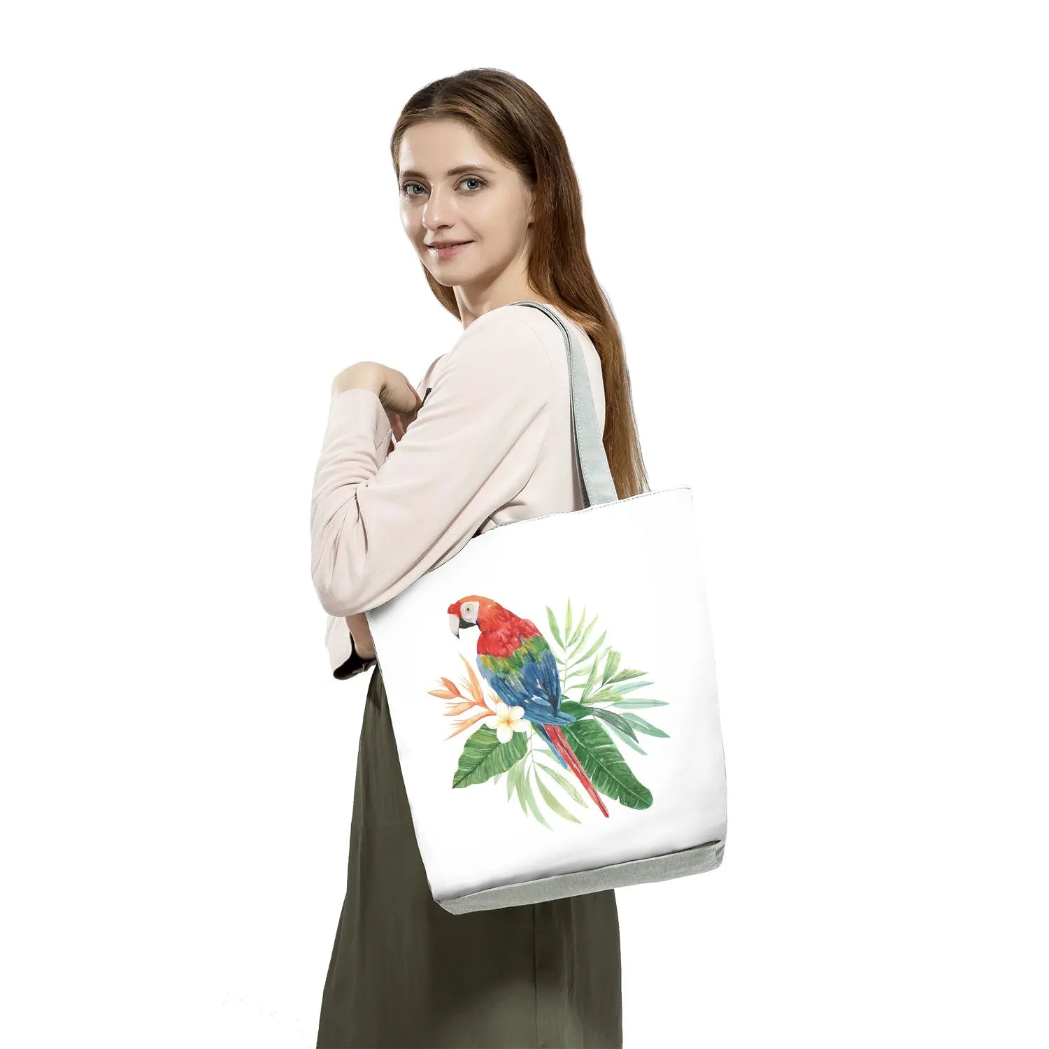 Large Capacity Tote Bag Shoulder Bag Parrot Print Handbag Shopping Bag