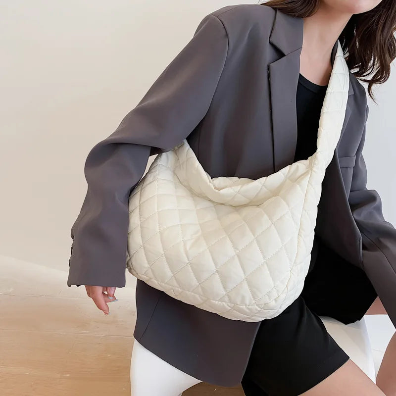 Ladies Quilted Puff Cross Shoulder Bag Winter Crossbody Underarm Purse